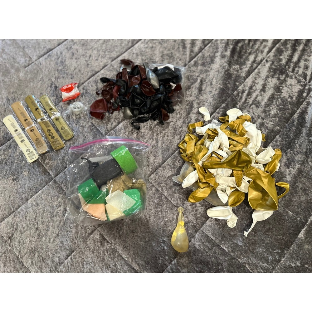 Party Decoration Bundle Gold/White/Black/Maroon/Green-Balloon, Streamer, Pom Pom